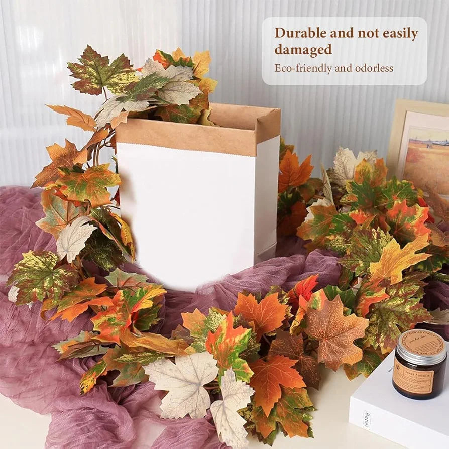 HASTHIP® 175CM/5.7FT Fall Leaves Garland, Fall Garland for Mantel, Artificial Maple Leaves Hanging Vine, Thanksgiving Halloween Garlands Leaf Decorations, Autumn Decorations for Home